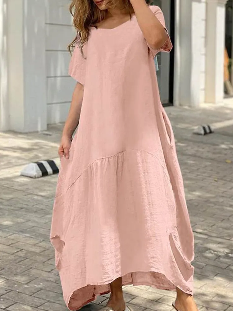 Amy Fashion - Casual O Neck Loose Simple Solid Dresses