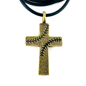 Baseball Stitch Cross Necklace Brass Finish