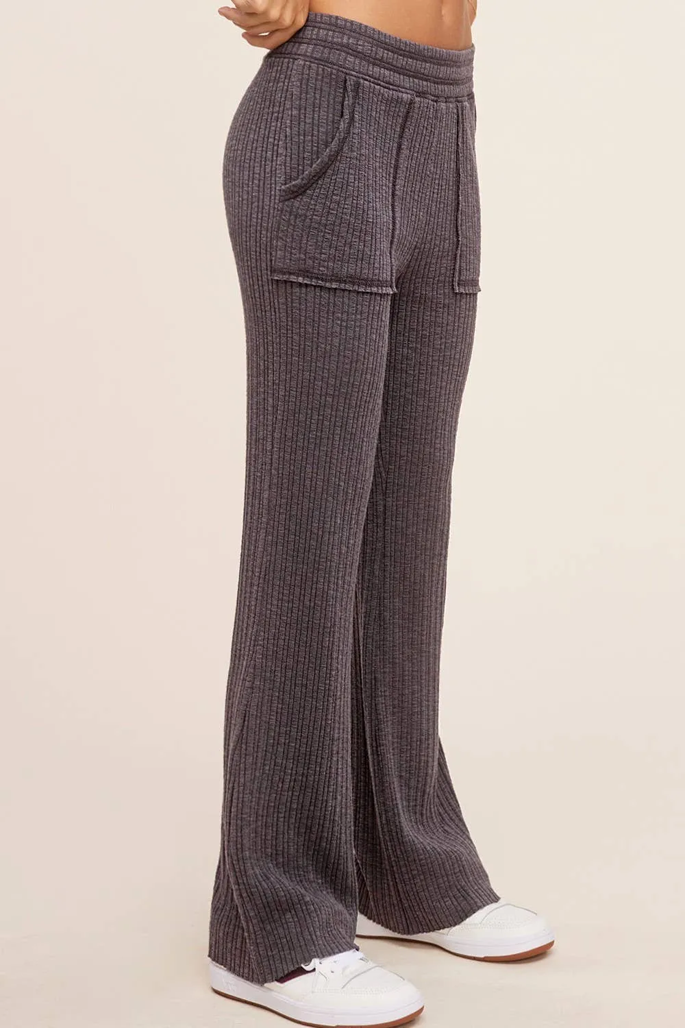 Basic Ribbed Fitted Loungewear Pants with Pockets (Olive & Charcoal)