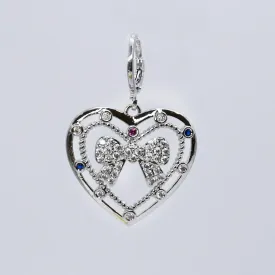 Big Heart Bow Silver Charm CH-383