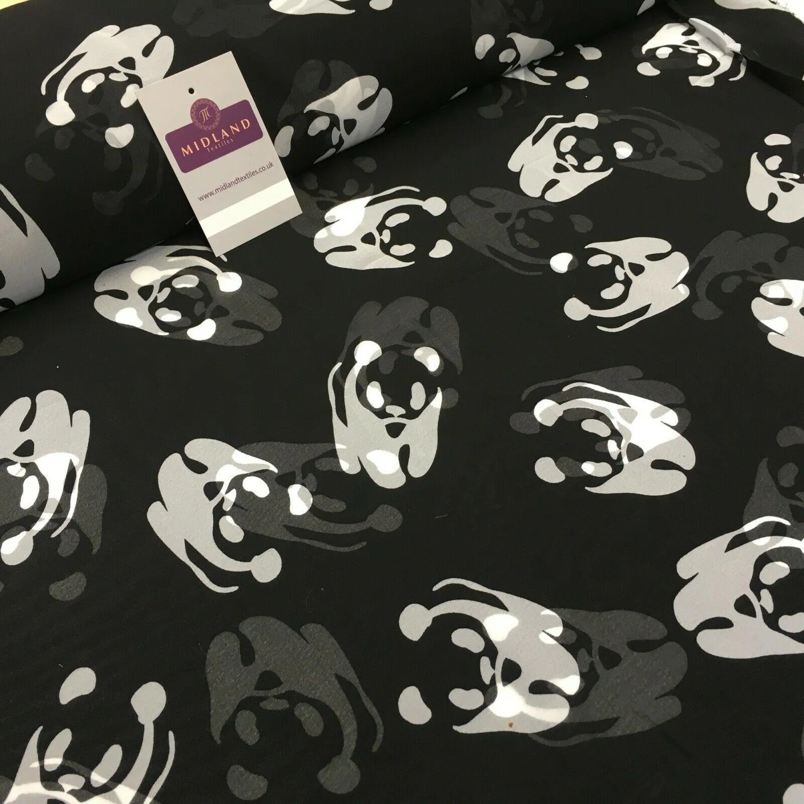 Black and White Panda Silhouette Printed Light Chiffon Fabric 150 cm MK1084-8