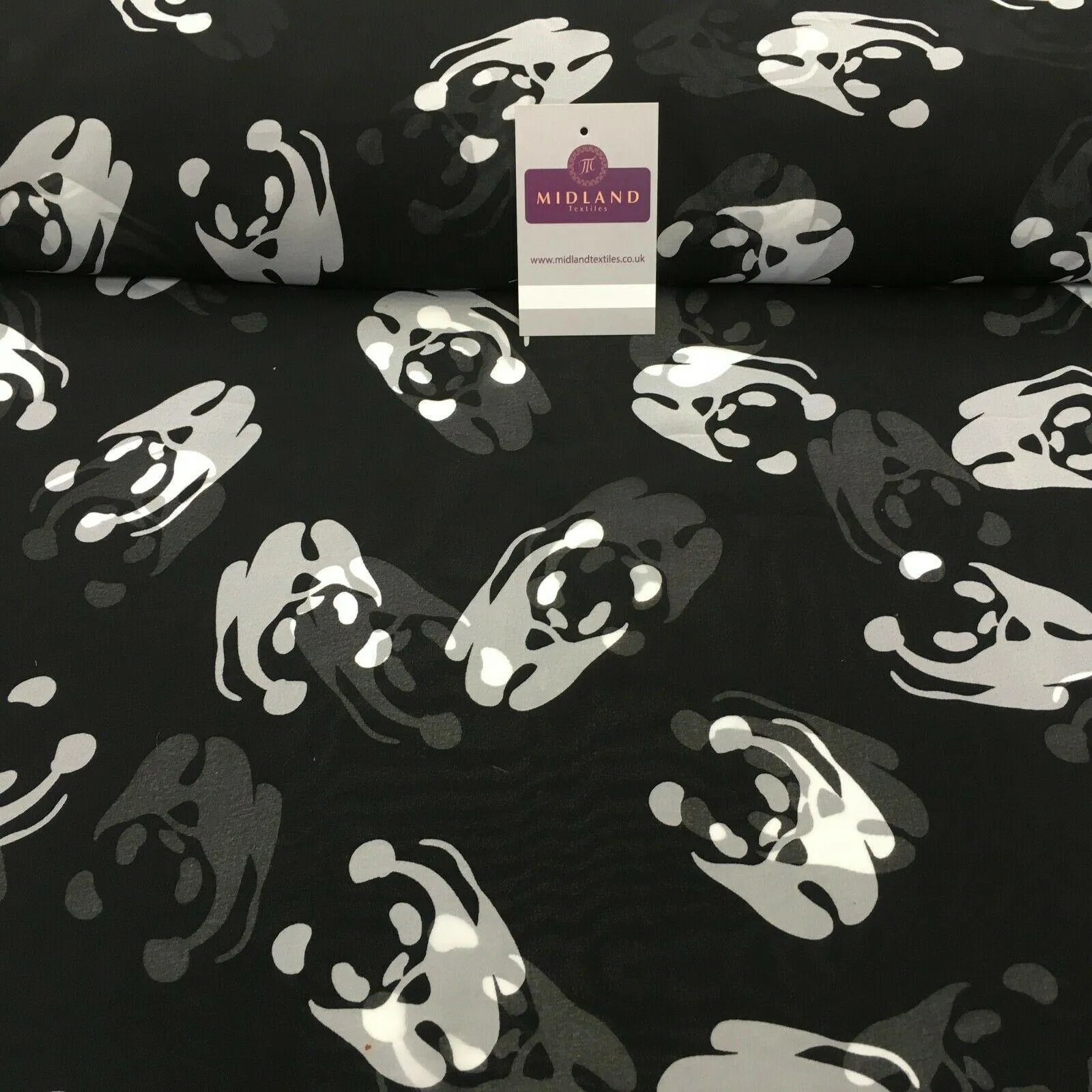 Black and White Panda Silhouette Printed Light Chiffon Fabric 150 cm MK1084-8