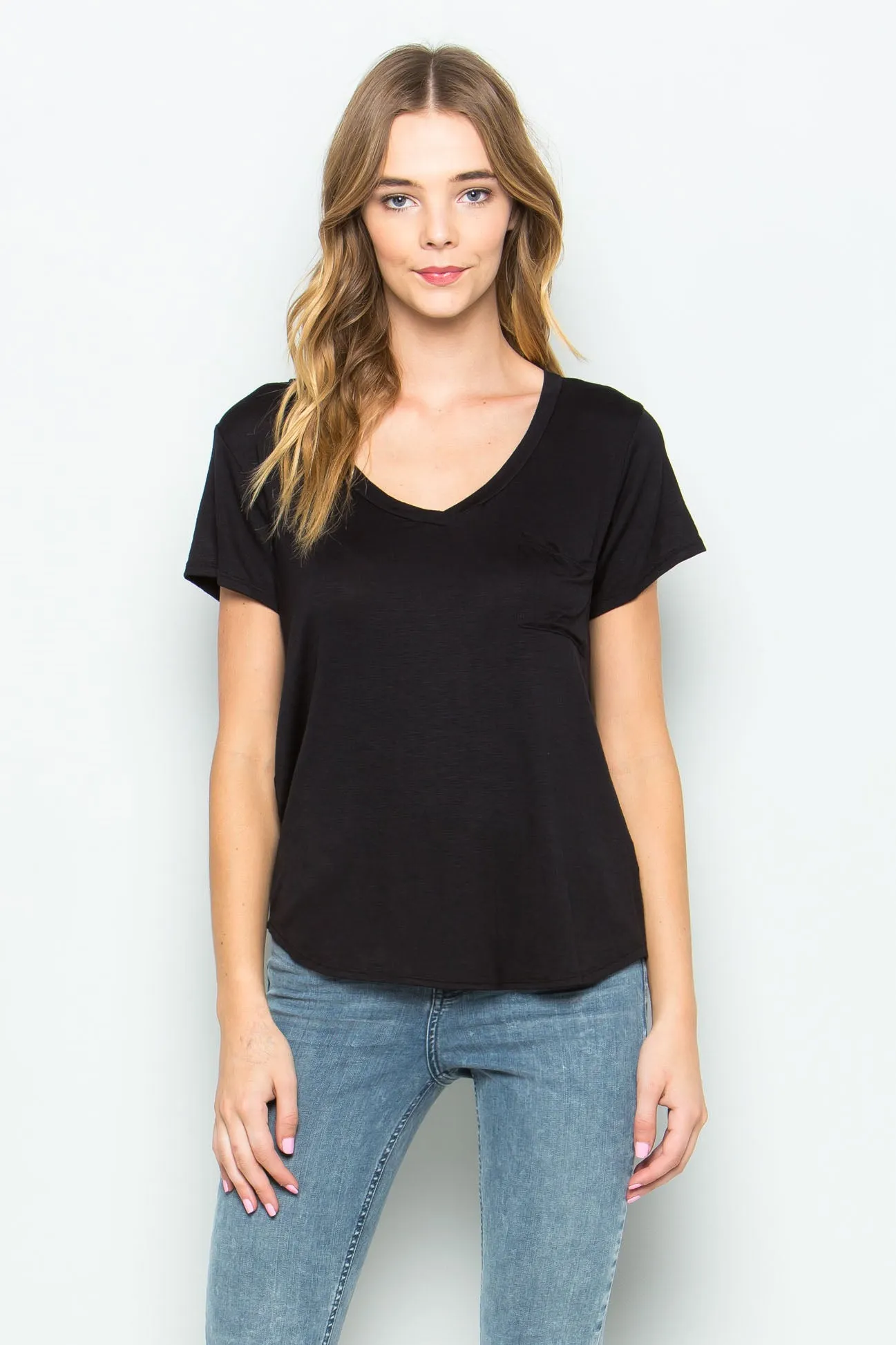 Black V Neck Pocket Tee