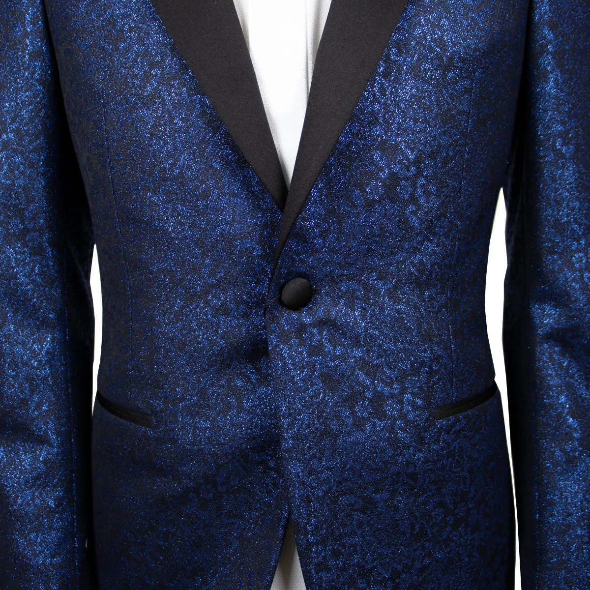 Blue & Black Floral Caccioppoli Jacquard Tuxedo Jacket