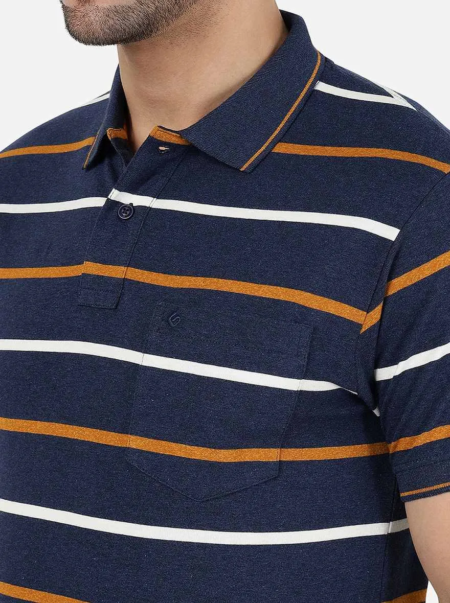 Blue & Yellow Striped Slim Fit Polo T-Shirt | Greenfibre