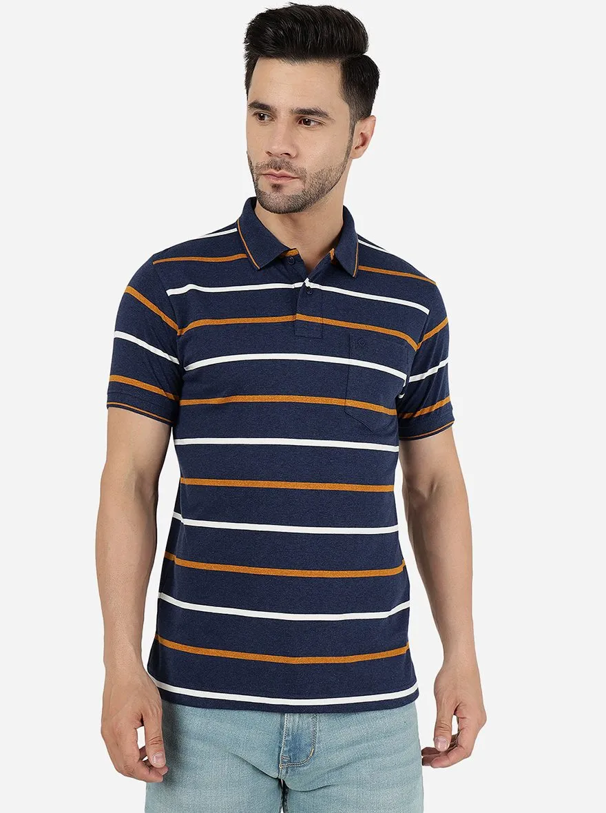 Blue & Yellow Striped Slim Fit Polo T-Shirt | Greenfibre