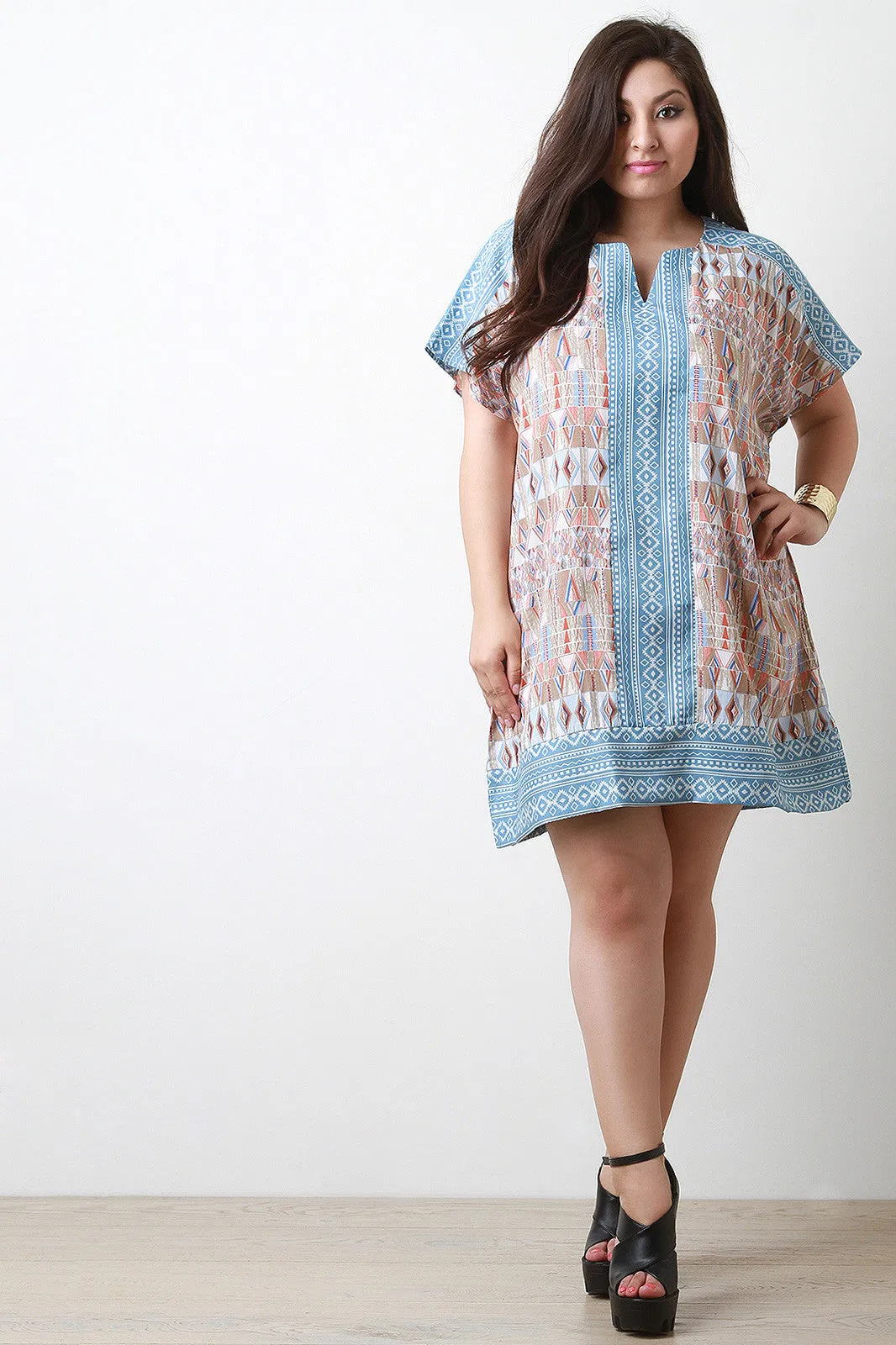 Boho Tribal Print Shift Dress