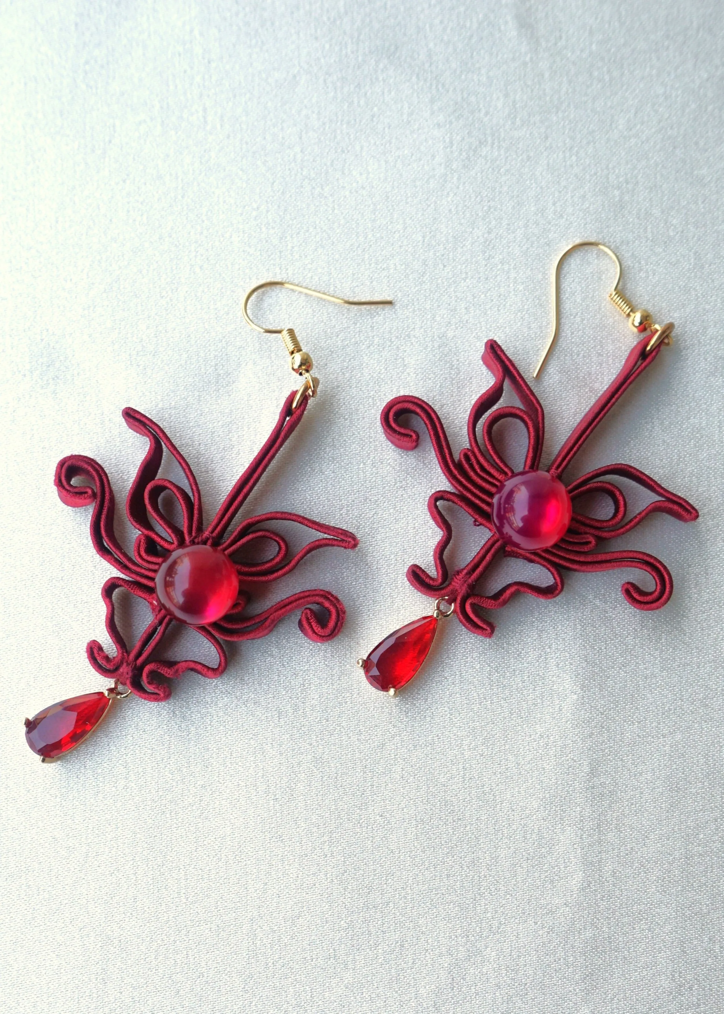 Butterfly Pankou Earrings w Beads (Fuchsia)