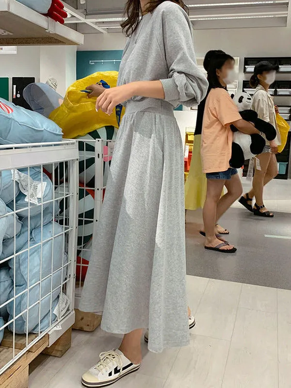 Casual Solid Color Long Sleeves Sweatshirt Dress Midi Dress