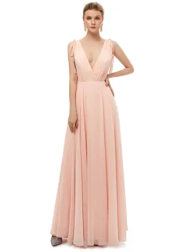 Charming Deep V Neck Straps Floor Length Bridesmaid Dresses