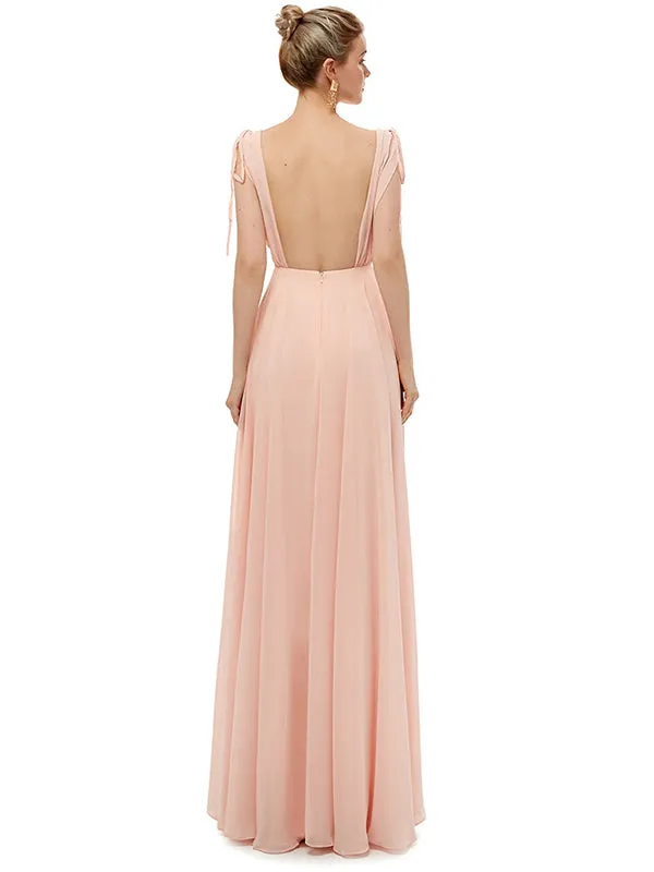 Charming Deep V Neck Straps Floor Length Bridesmaid Dresses