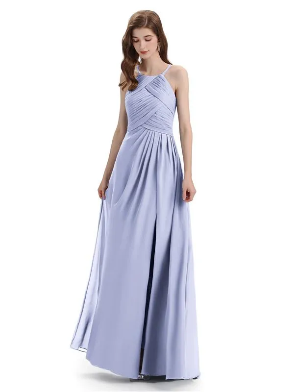 Charming Halter Side Slit Floor Lenght Bridesmaid Dresses