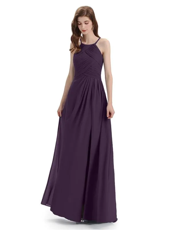 Charming Halter Side Slit Floor Lenght Bridesmaid Dresses