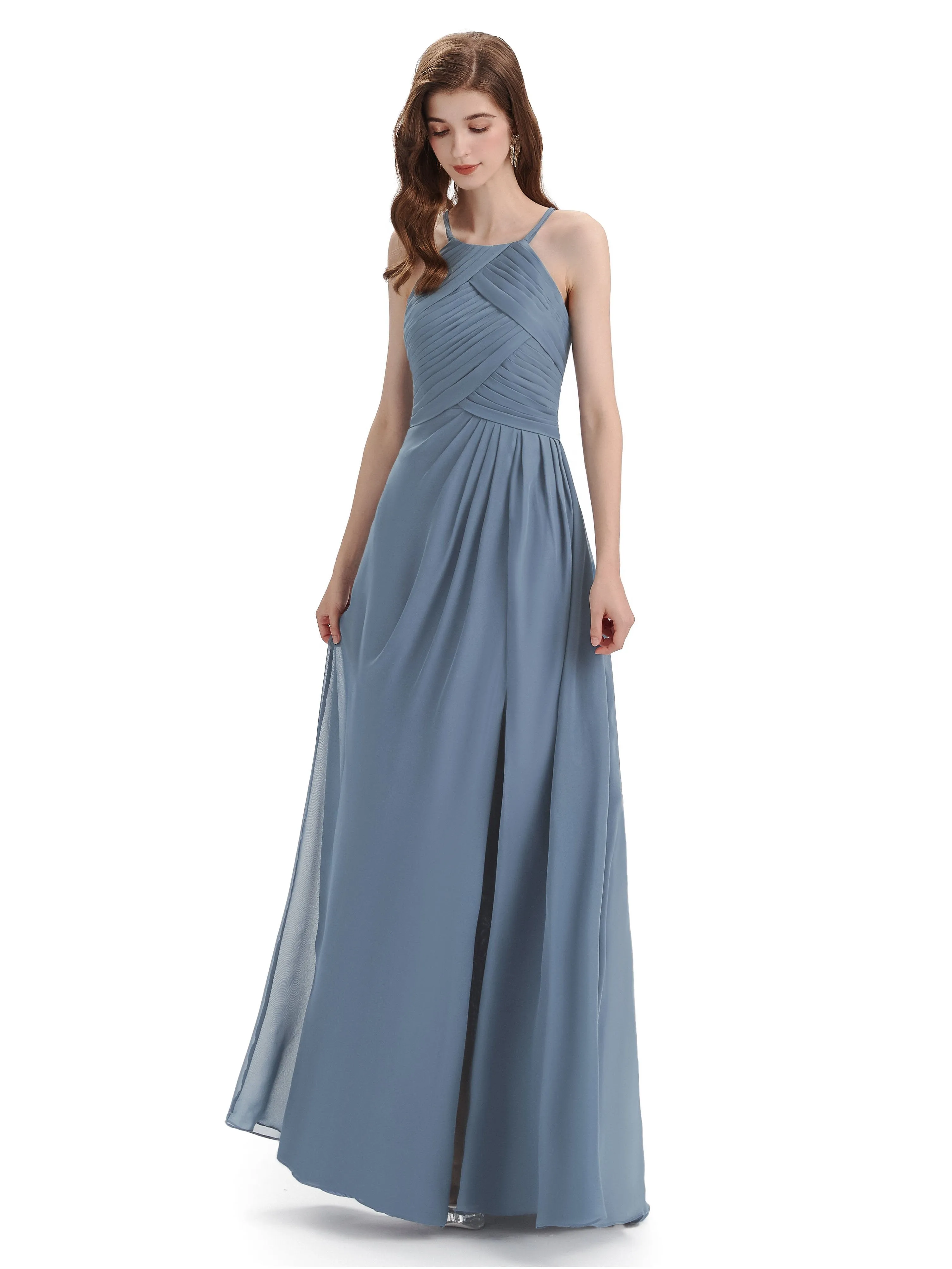 Charming Halter Side Slit Floor Lenght Bridesmaid Dresses