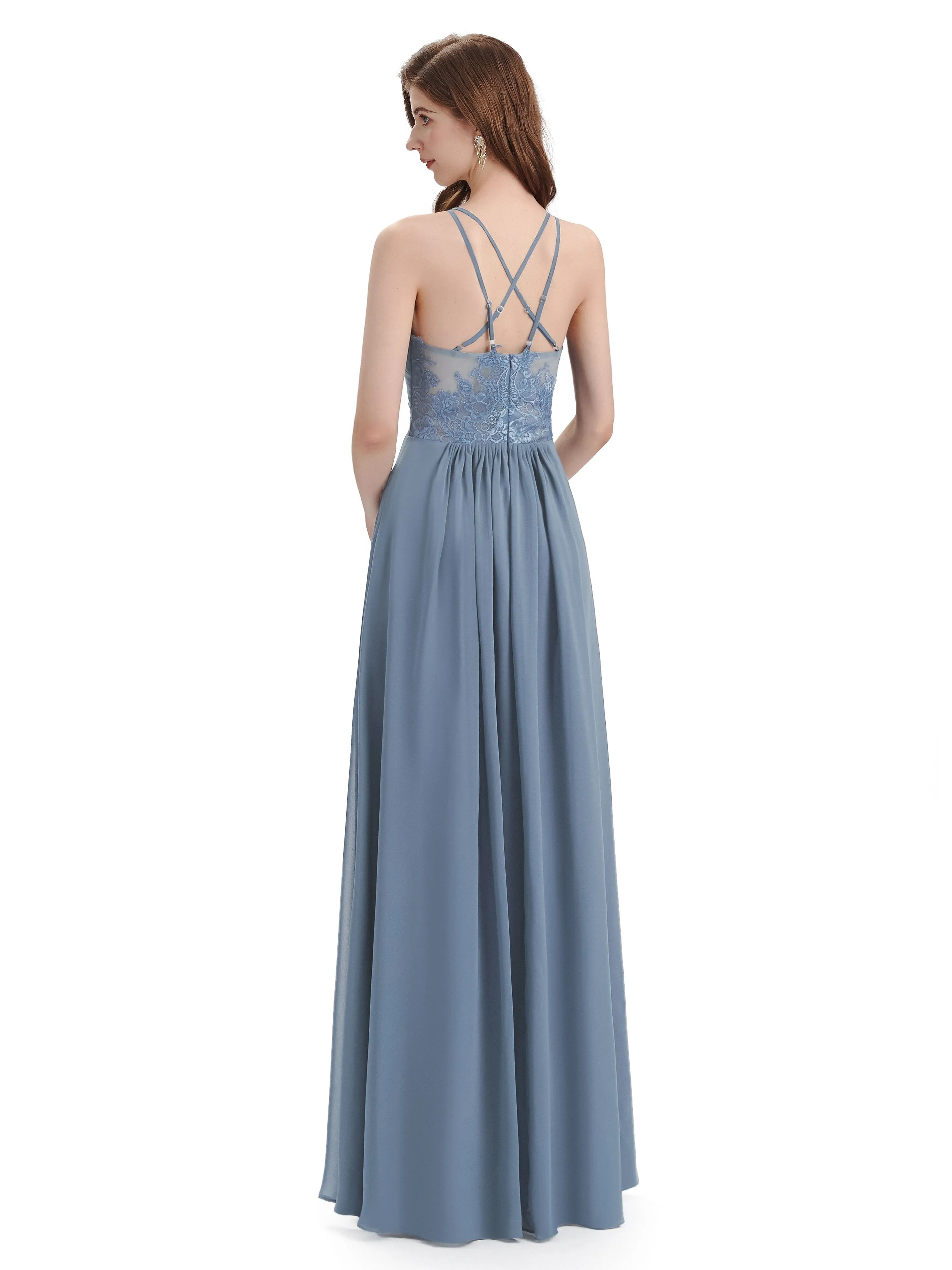 Charming Halter Side Slit Floor Lenght Bridesmaid Dresses