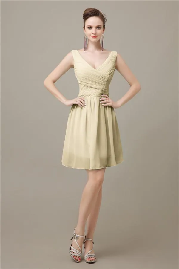 Charming V-neck Chiffon A-line Knee-Length Bridesmaid Dresses