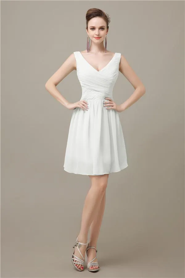 Charming V-neck Chiffon A-line Knee-Length Bridesmaid Dresses