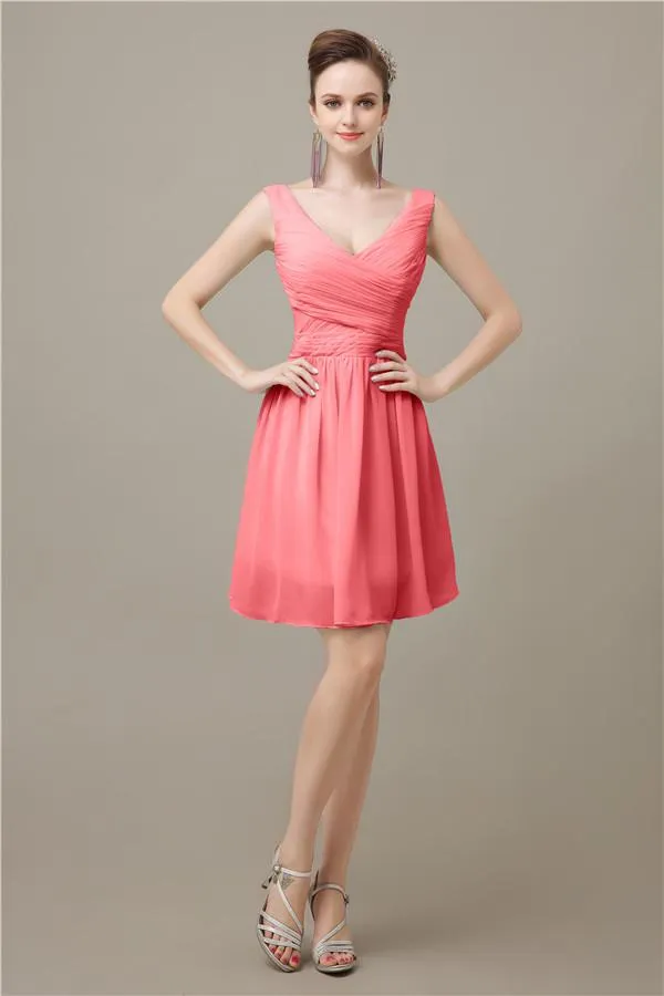 Charming V-neck Chiffon A-line Knee-Length Bridesmaid Dresses