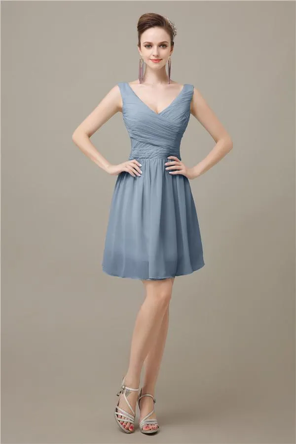 Charming V-neck Chiffon A-line Knee-Length Bridesmaid Dresses