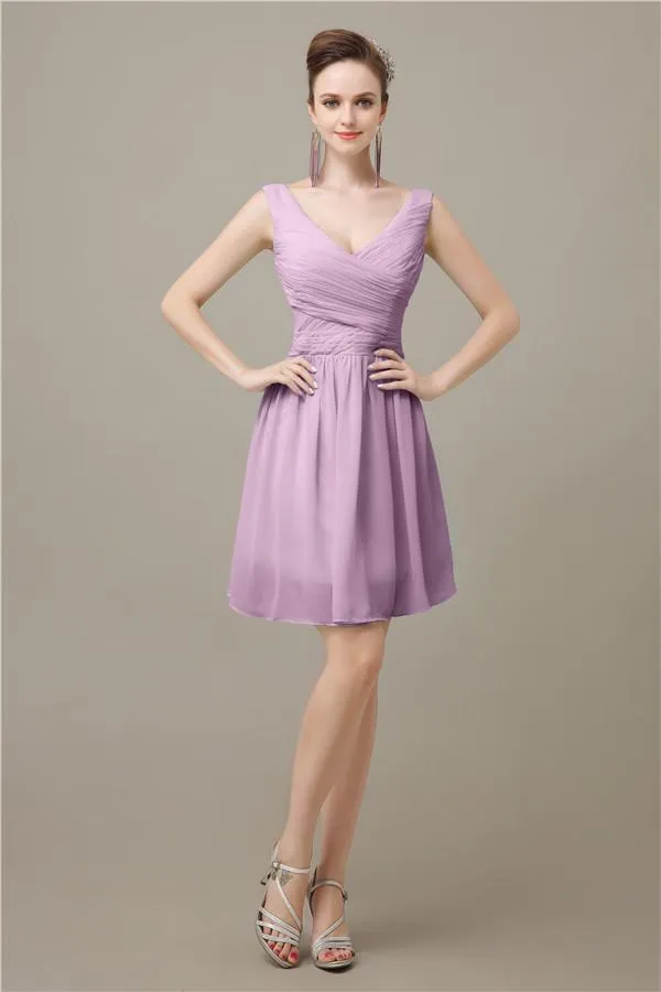 Charming V-neck Chiffon A-line Knee-Length Bridesmaid Dresses