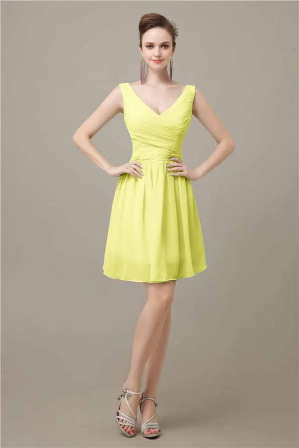 Charming V-neck Chiffon A-line Knee-Length Bridesmaid Dresses