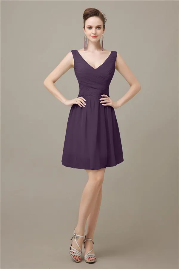 Charming V-neck Chiffon A-line Knee-Length Bridesmaid Dresses