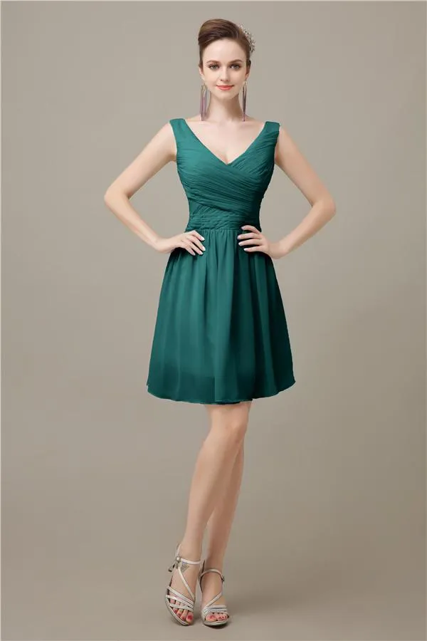 Charming V-neck Chiffon A-line Knee-Length Bridesmaid Dresses