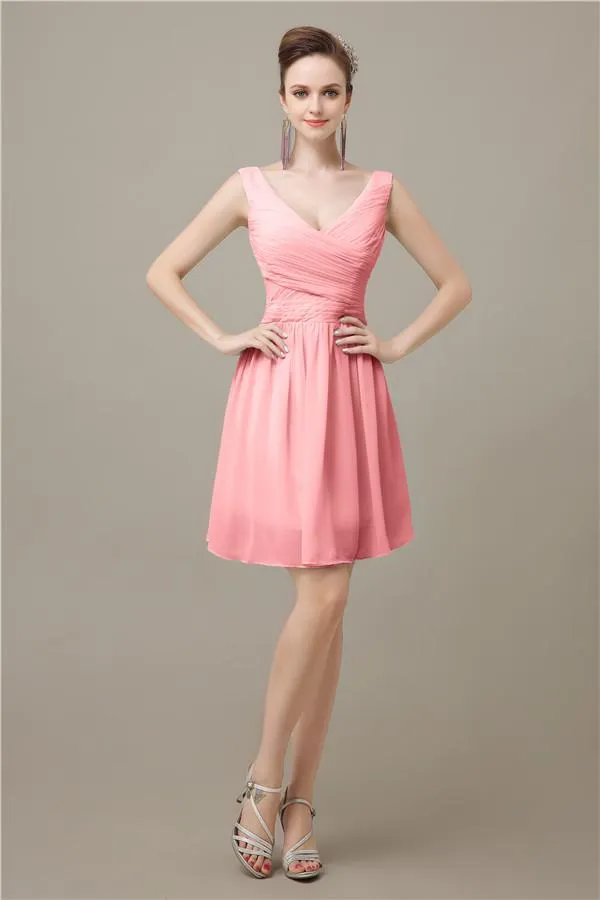 Charming V-neck Chiffon A-line Knee-Length Bridesmaid Dresses