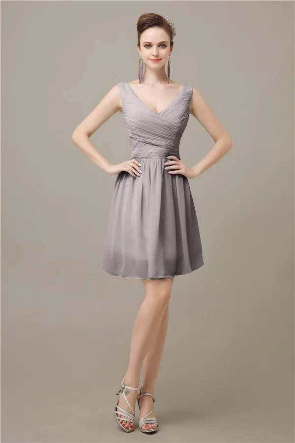 Charming V-neck Chiffon A-line Knee-Length Bridesmaid Dresses