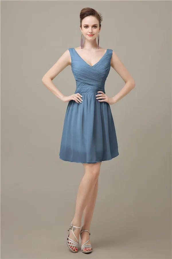 Charming V-neck Chiffon A-line Knee-Length Bridesmaid Dresses