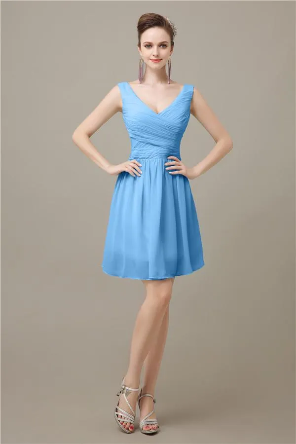 Charming V-neck Chiffon A-line Knee-Length Bridesmaid Dresses