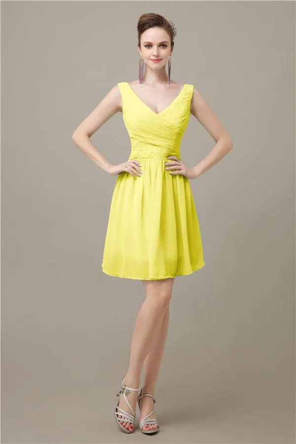 Charming V-neck Chiffon A-line Knee-Length Bridesmaid Dresses