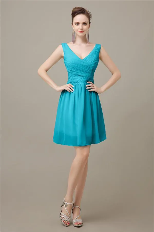 Charming V-neck Chiffon A-line Knee-Length Bridesmaid Dresses