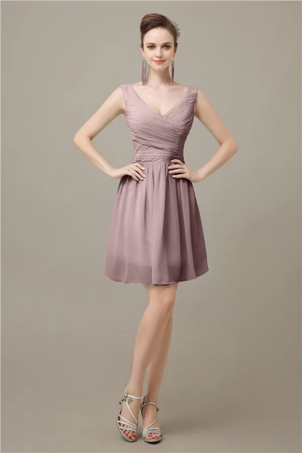 Charming V-neck Chiffon A-line Knee-Length Bridesmaid Dresses