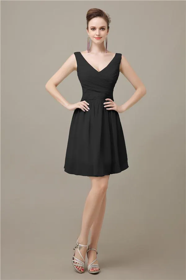 Charming V-neck Chiffon A-line Knee-Length Bridesmaid Dresses