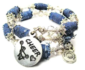 Cheer With Cheerleader Blue Jean Beaded Wrap Bracelet