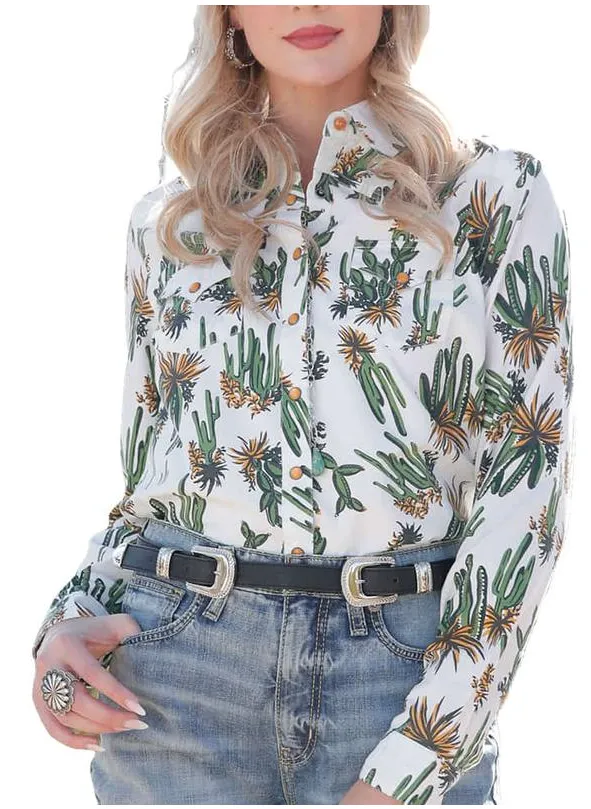 Cruel Denim Ladies Cactus Print L/S Snap Front Shirt - CTW7245011