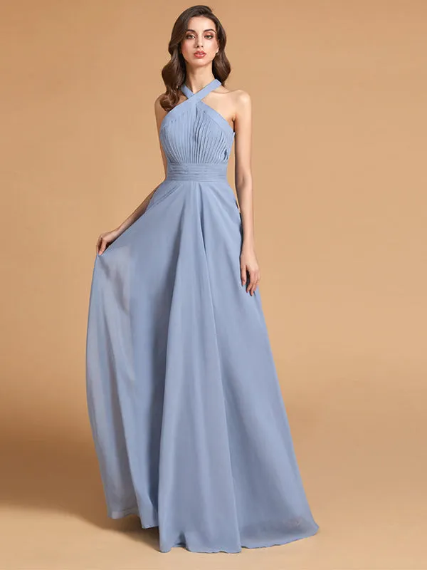 Elegant Halter Sleeveless Floor Length Bridesmaid dresses