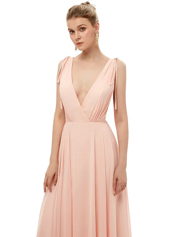 Flash Sale Charming Deep V Neck Straps Floor Length Bridesmaid Dresses