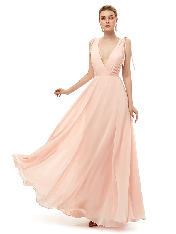 Flash Sale Charming Deep V Neck Straps Floor Length Bridesmaid Dresses