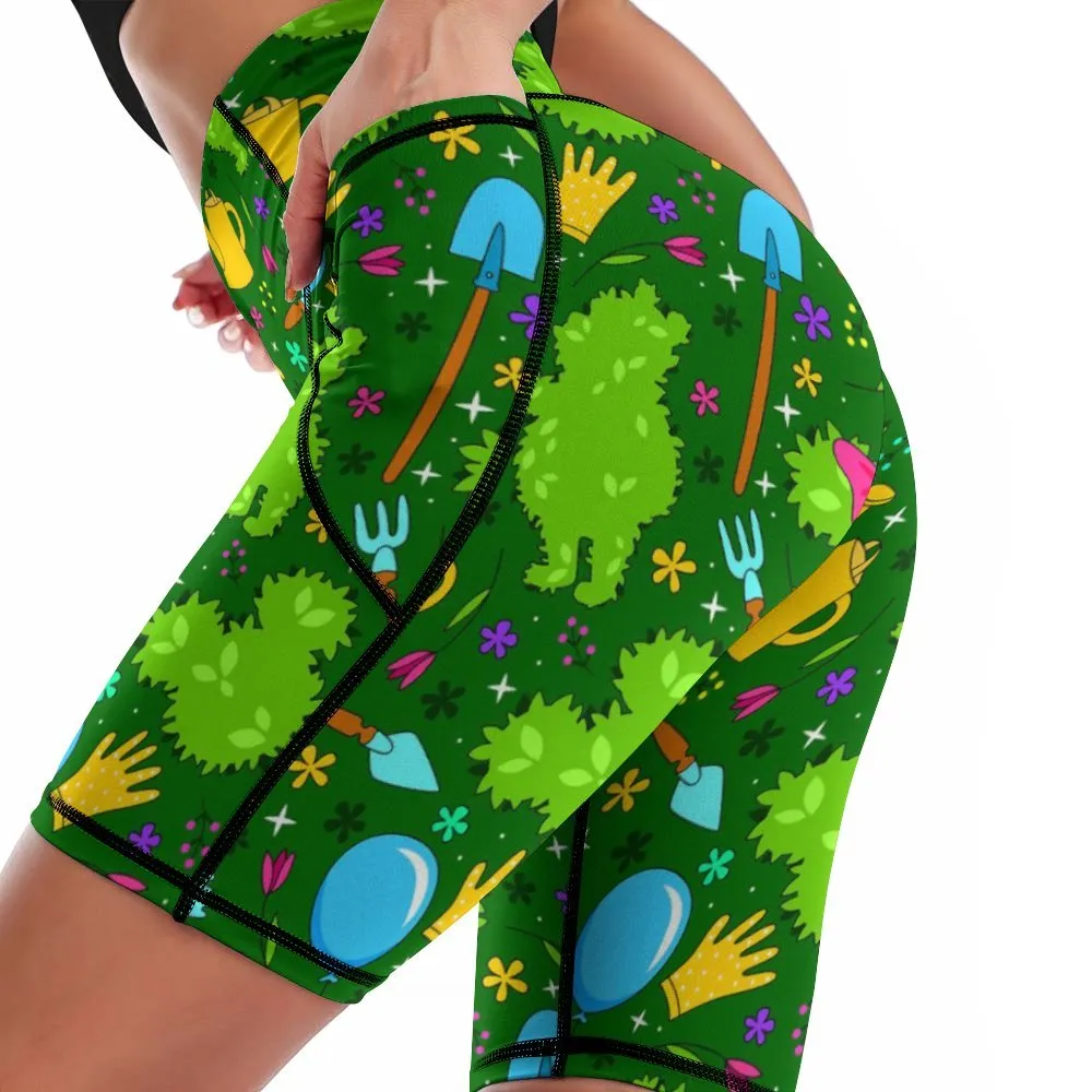 Flower And Garden Women's Knee Length Athletic Yoga Shorts With Pockets