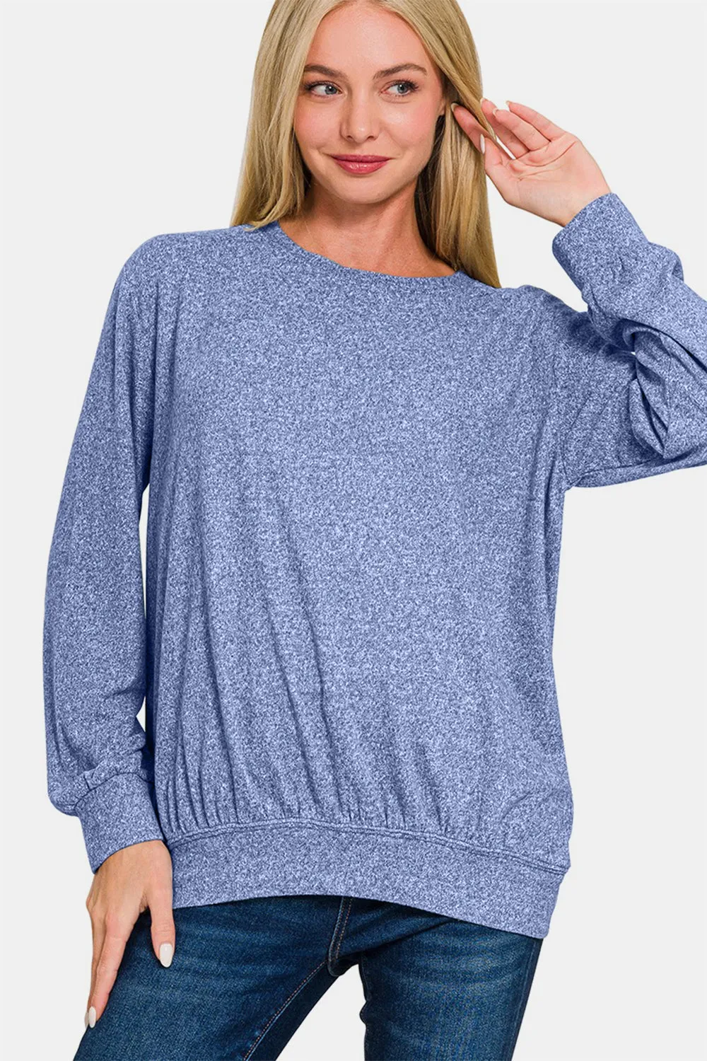 Full Size Melange Round Neck Top