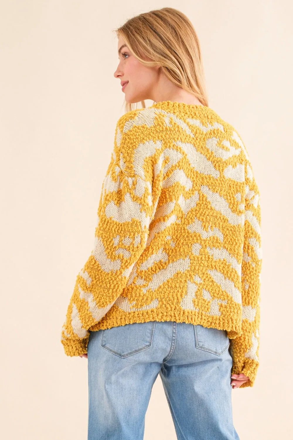 Full Size Textured Pattern Contrast Sweater