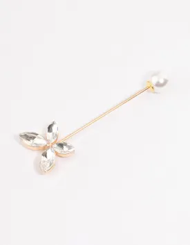 Gold Pearl & Diamante Butterfly Scarf Pin