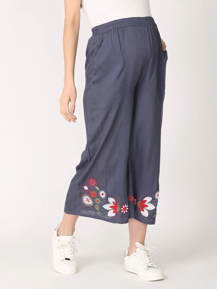 Grey Garden Embroided Maternity Palazzos