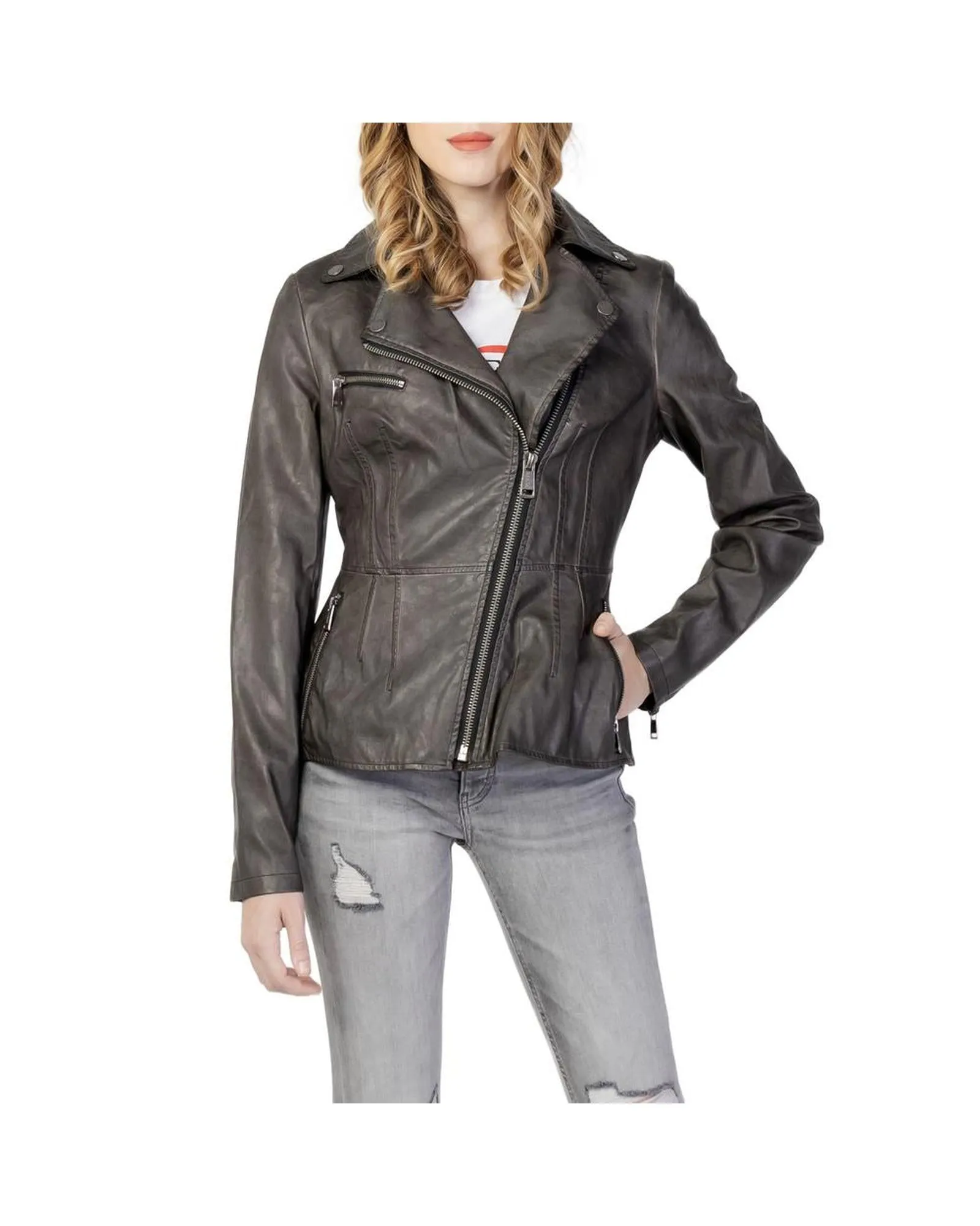 Guess Asymmetrical Moto Jacket for Women Gray Size XL