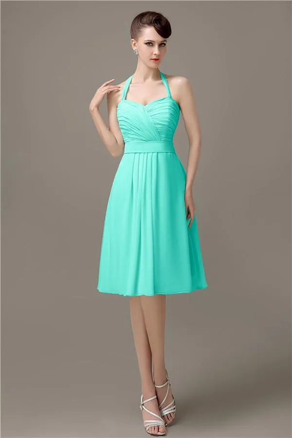 Halter A-line Chiffon Simple Backless Bridesmaid Dresses