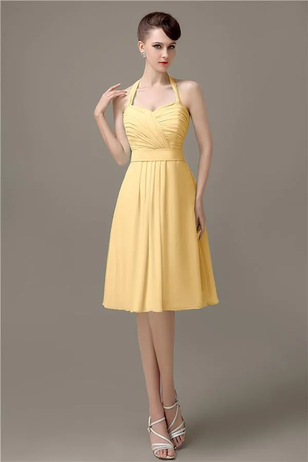 Halter A-line Chiffon Simple Backless Bridesmaid Dresses