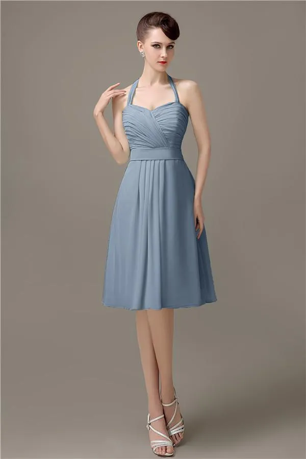 Halter A-line Chiffon Simple Backless Bridesmaid Dresses