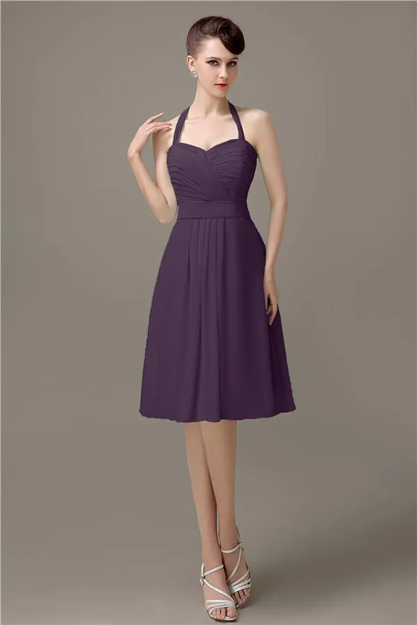 Halter A-line Chiffon Simple Backless Bridesmaid Dresses